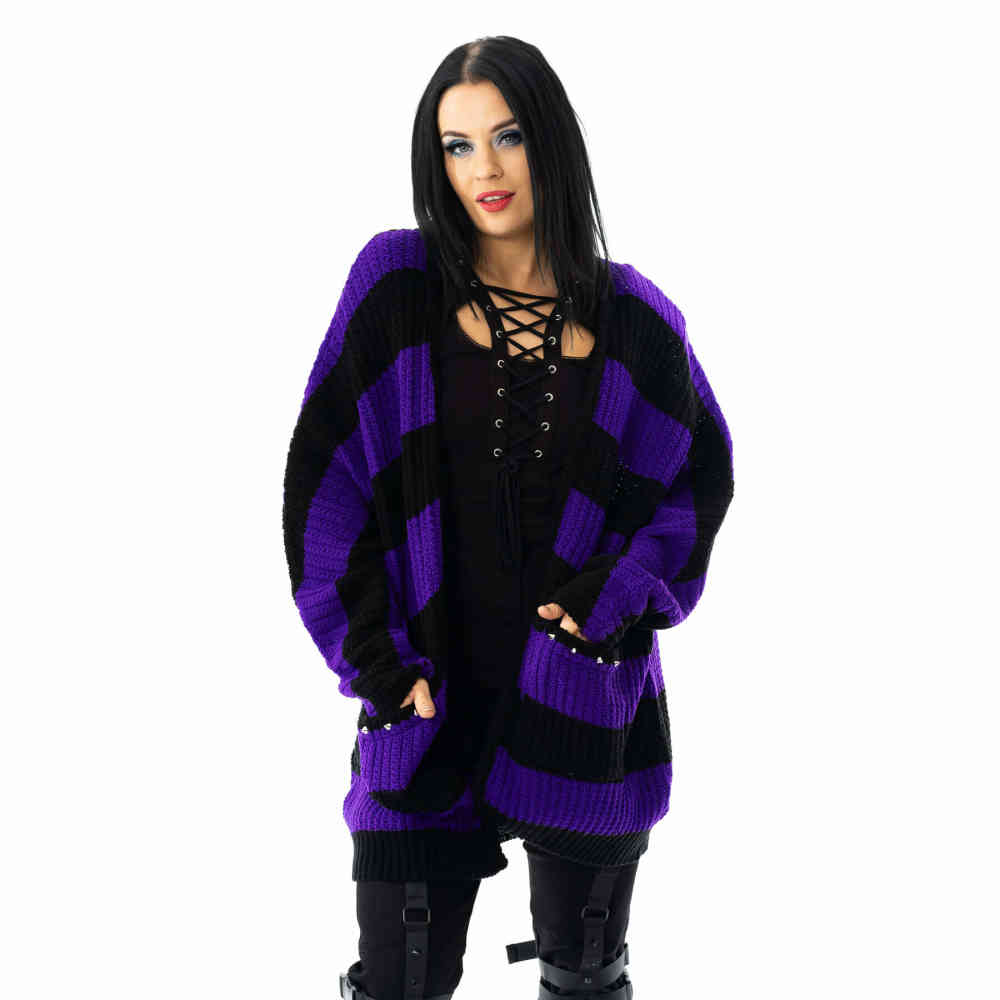 Heartless - In A Daze Lange cardigan - Zwart/Paars